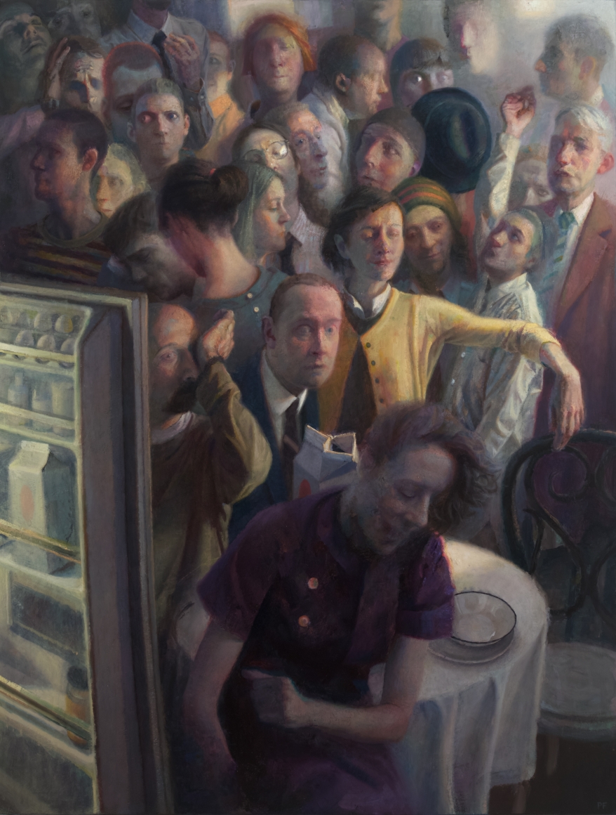 paul fenniak, Late Visitors, 2017, oil on canvas, 55 x 42 inches