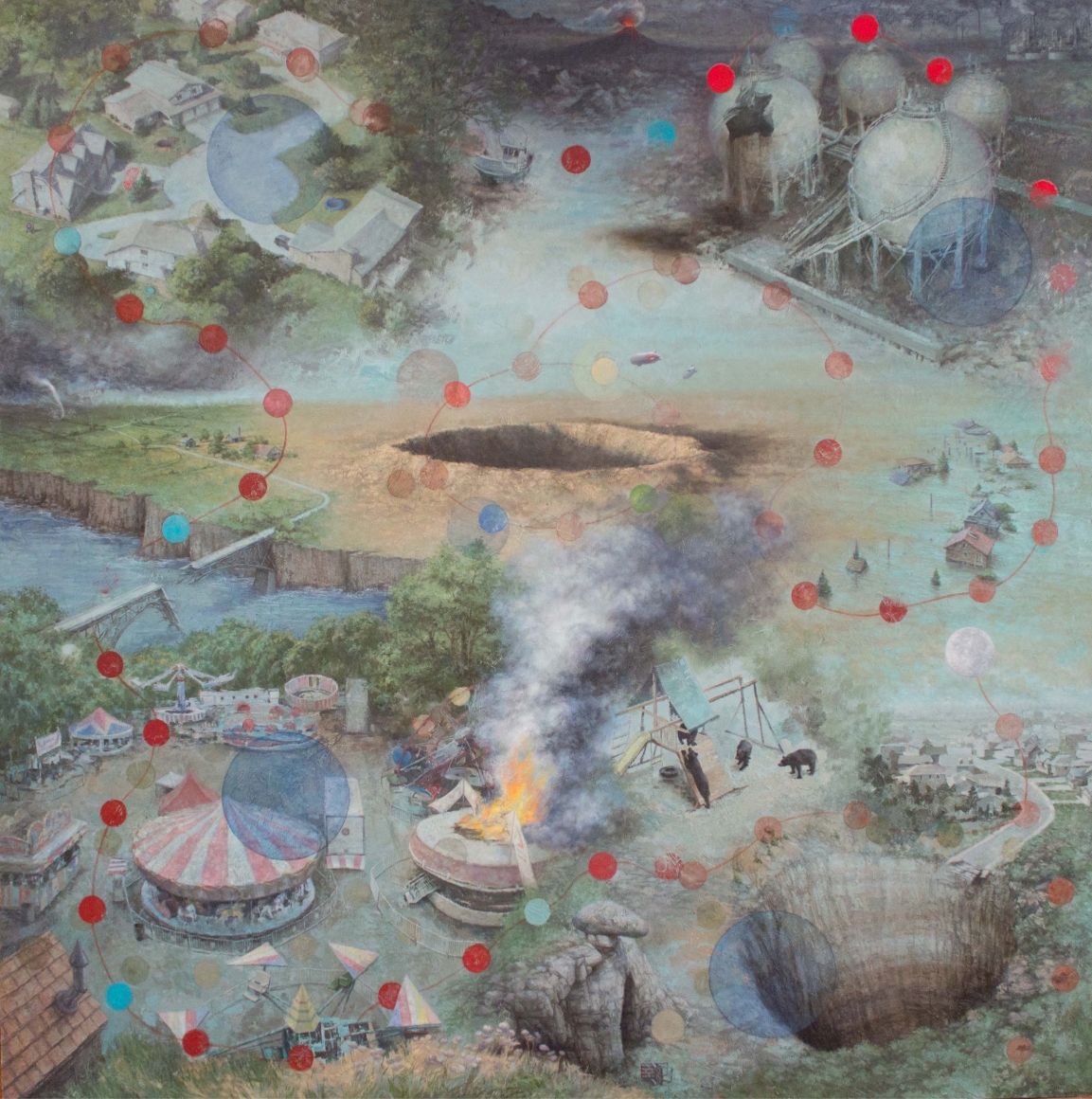 michele fenniak, Disaster, 2013, oil on panel, 48 x 48 inches