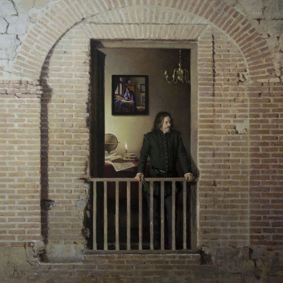 guillermo munoz vera, The Geographers (SOLD), 2010, oil on canvas on panel, 59 x 59 inches
