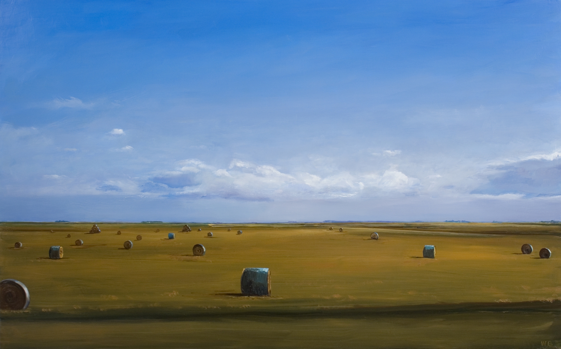William Beckman, Bales #3, 2019, oil on panel, 24 x 39 inches