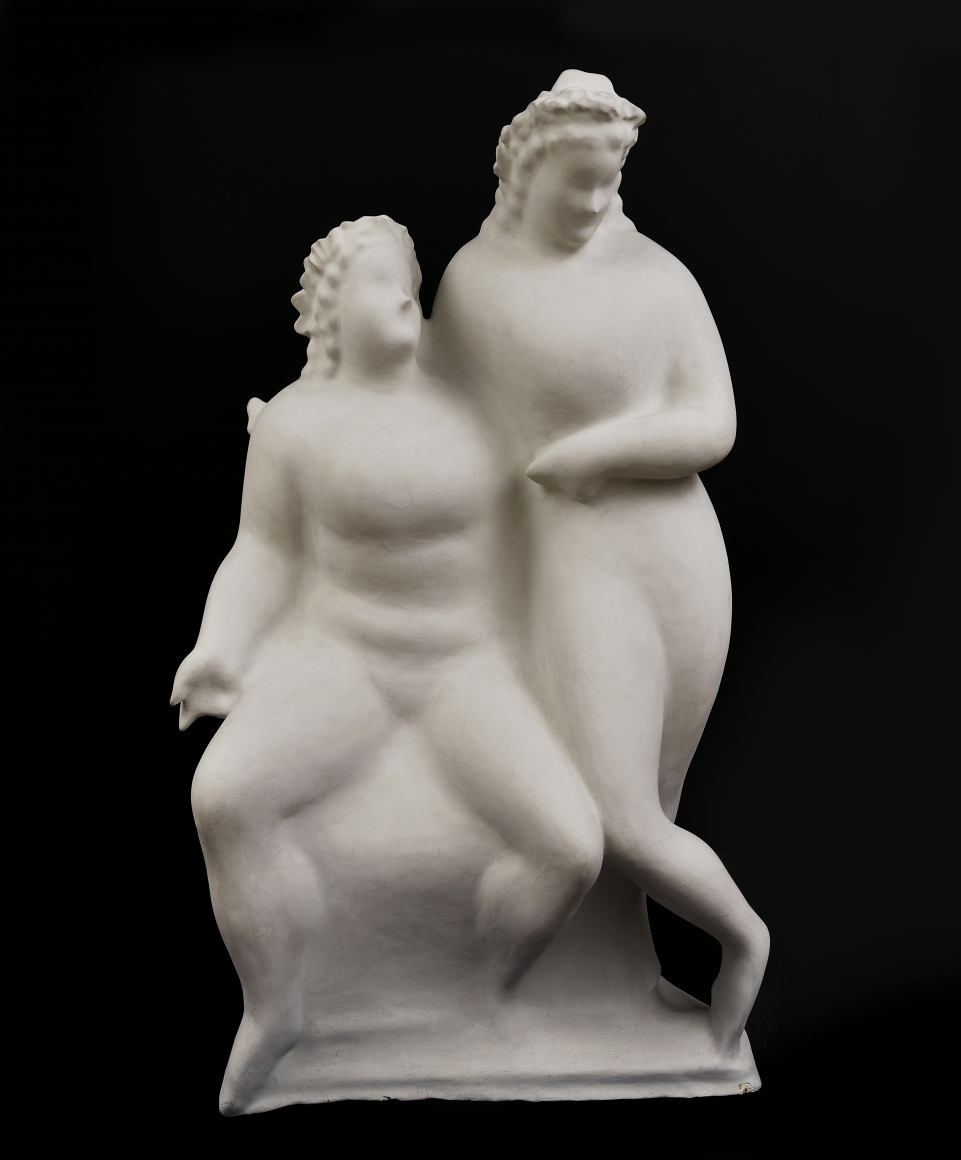 elie nadelman, Two Circus Women, c. 1928-29, plaster, unique, 59 x 35 x 21 inches