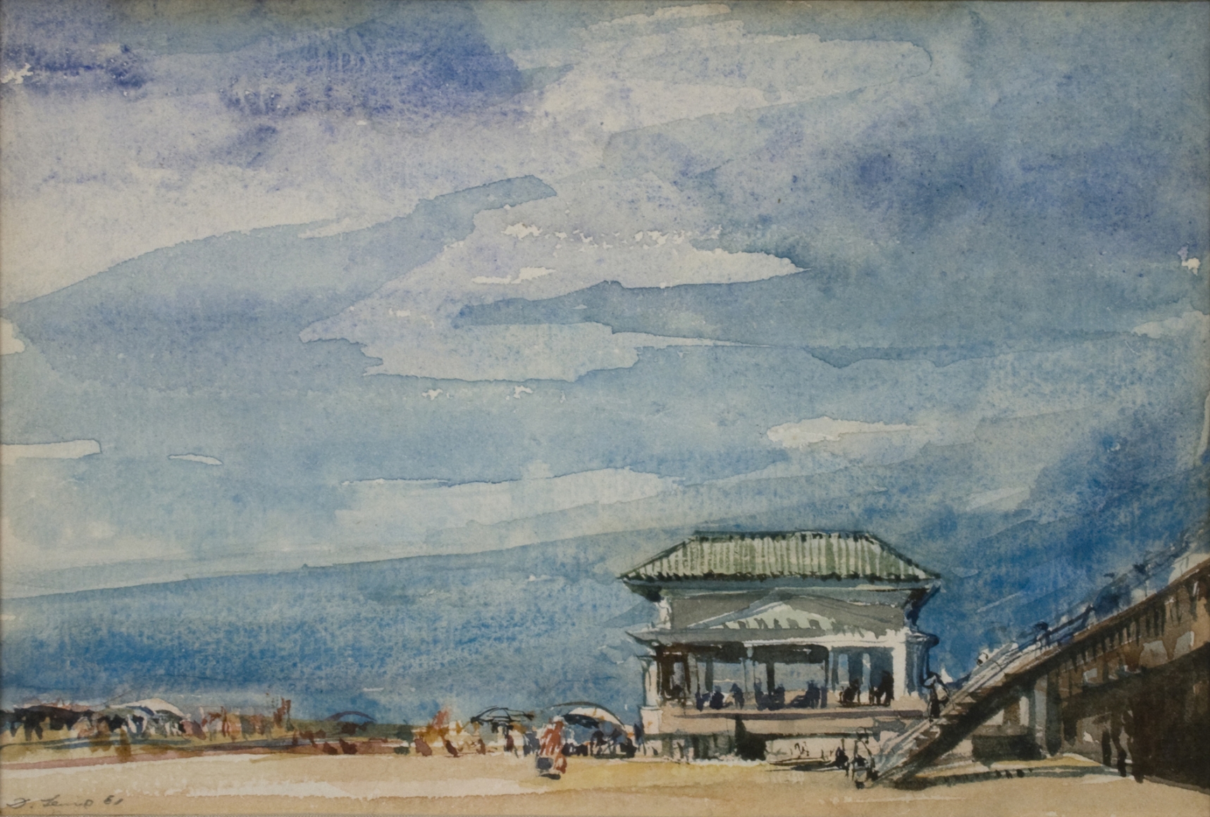 david levine, Untitled (Beach House), 1961, watercolor on paper, 4 3/4 x 6 3/4 inches