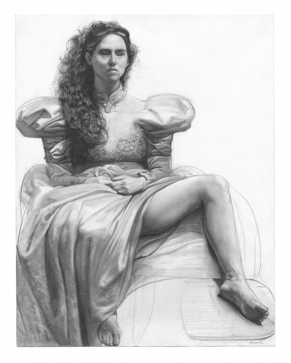 Steven Assael, Bride with Leg Exposed, 2013, graphite and crayon on paper, 11 x 14 inches