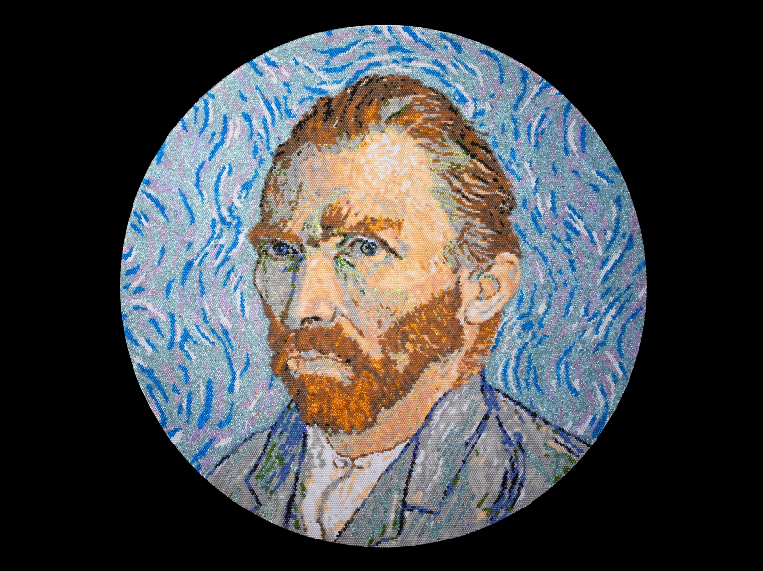 david mach, Van Gogh, 2013, pushpins, 39 1/4 inches diameter
