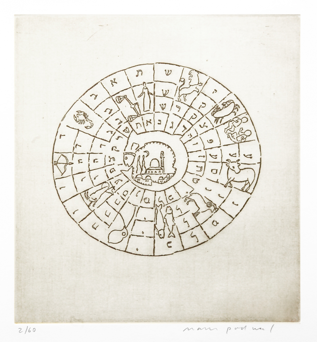 mark podwal, Hebrew Zodiac, 1996, etching on paper, 9 3/4 x 9 3/4 inches (image), Edition of 60