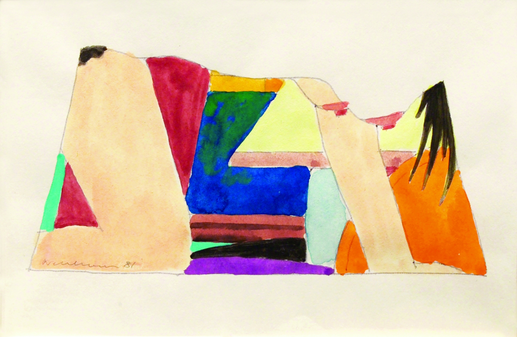 Tom Wesselmann, Study for Drop Out, 1981, liquitex on paper, 3 1/2 x 5 1/4 inches