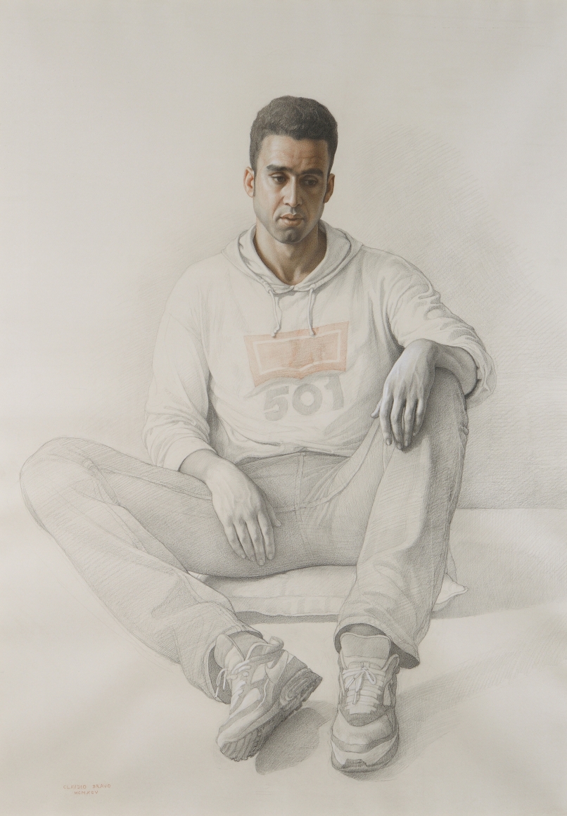 Claudio Bravo, Said, 1995, black charcoal, sanguine, and white pencil on paper, 41 1/2 x 29 1/2 inches