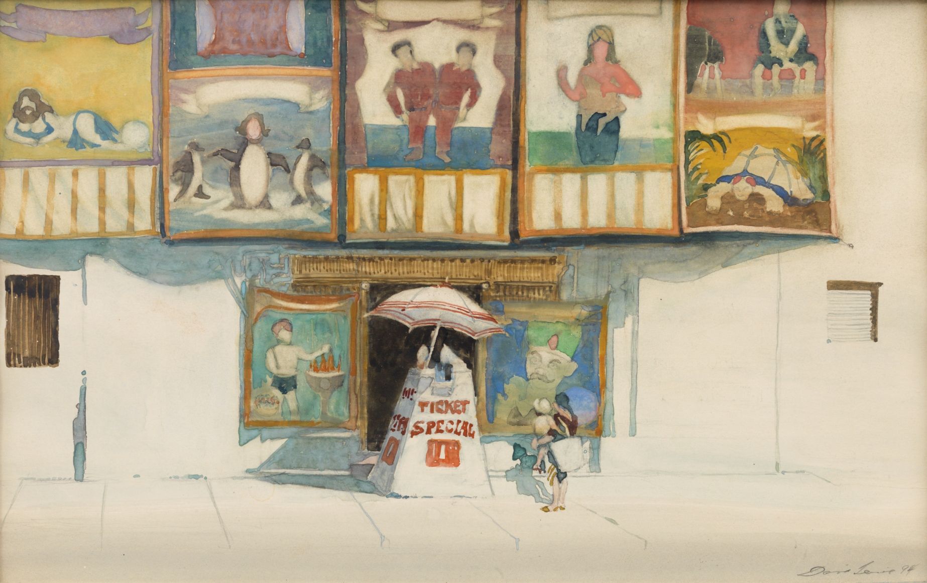 David Levine, Freak House, 1994, watercolor on paper, 11 x 17 1/2 inches