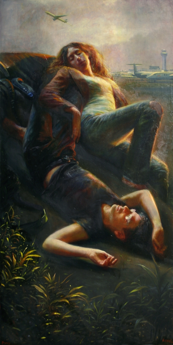Steven Assael, Airplane Portrait, 2008, oil on canvas, 48 x 24 inches