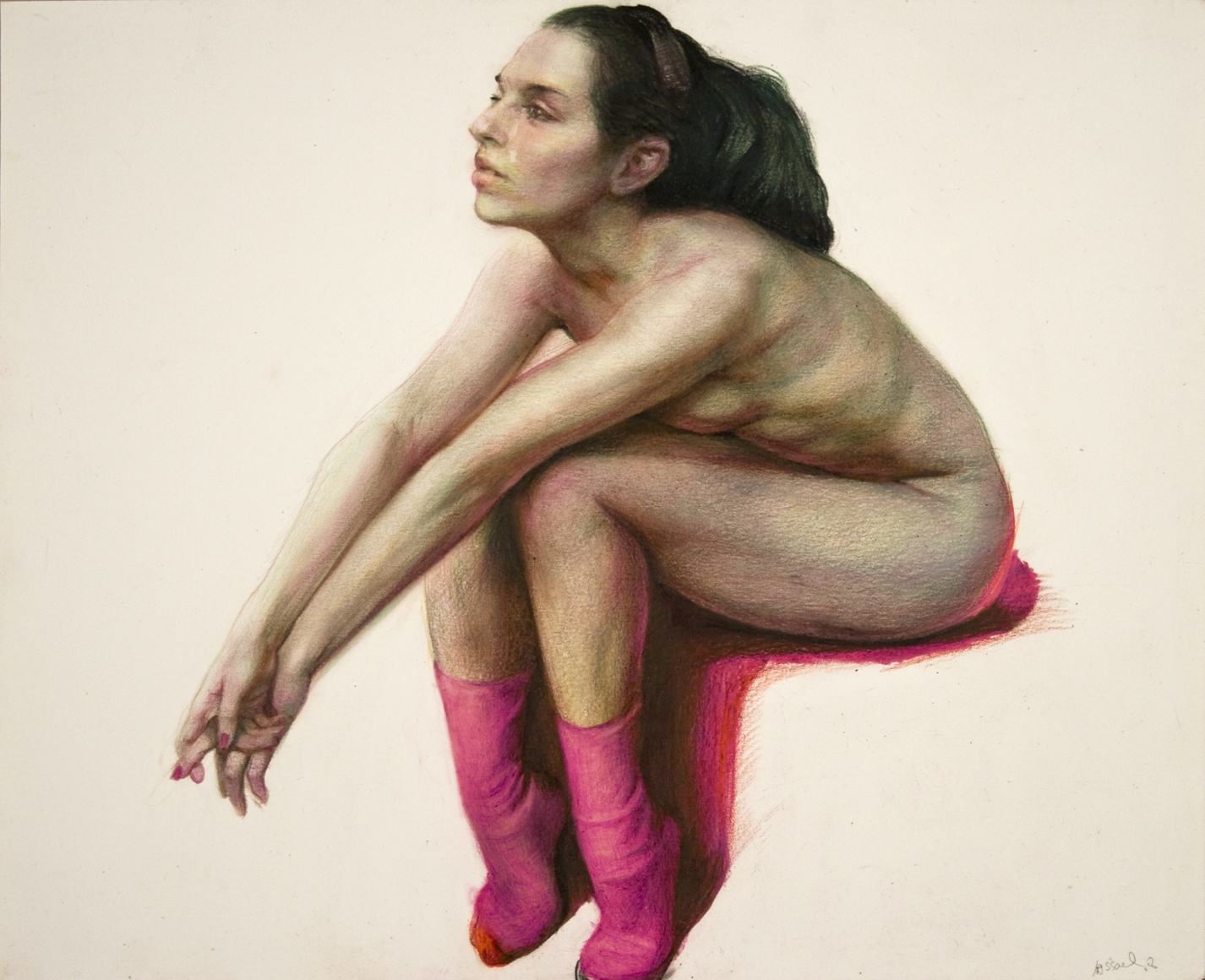 Steven Assael, Carolina with Red Socks, 2008, Caran D'ache pencil on paper, 11 1/4 x 14 inches