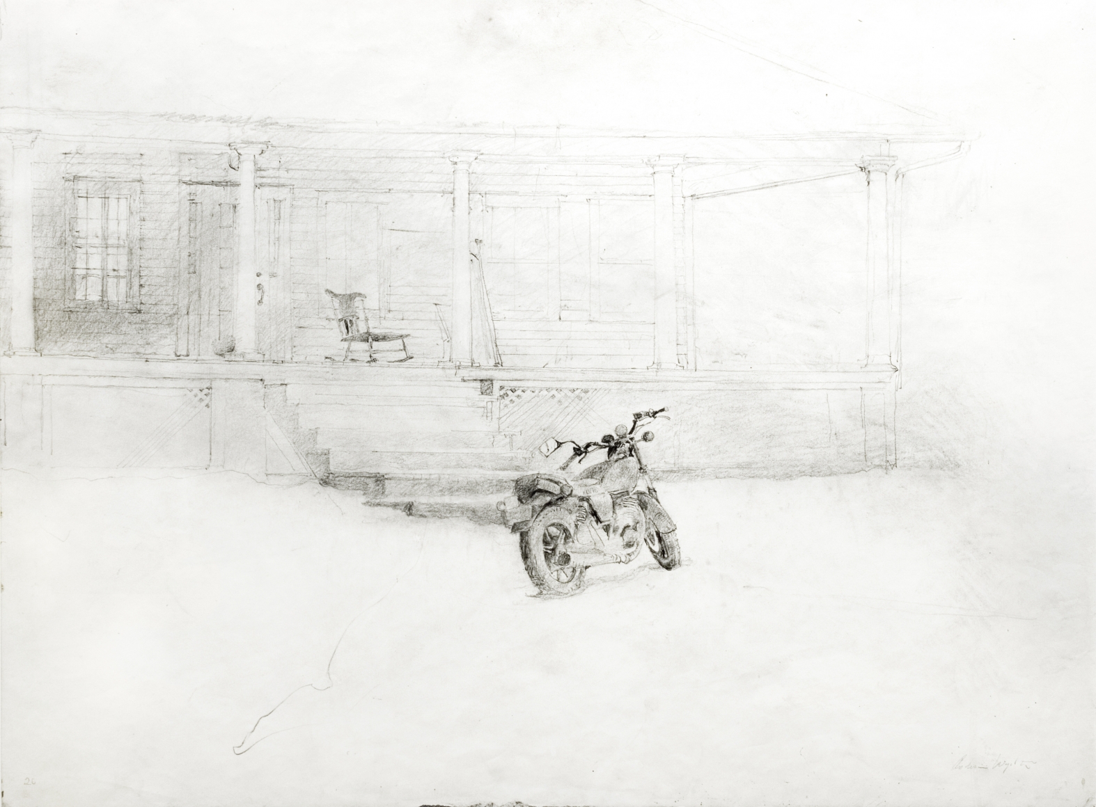 Andrew Wyeth, Jimmy's Porch (Study for the tempera "Drifting"), 1991, pencil on paper, 17 x 23 inches