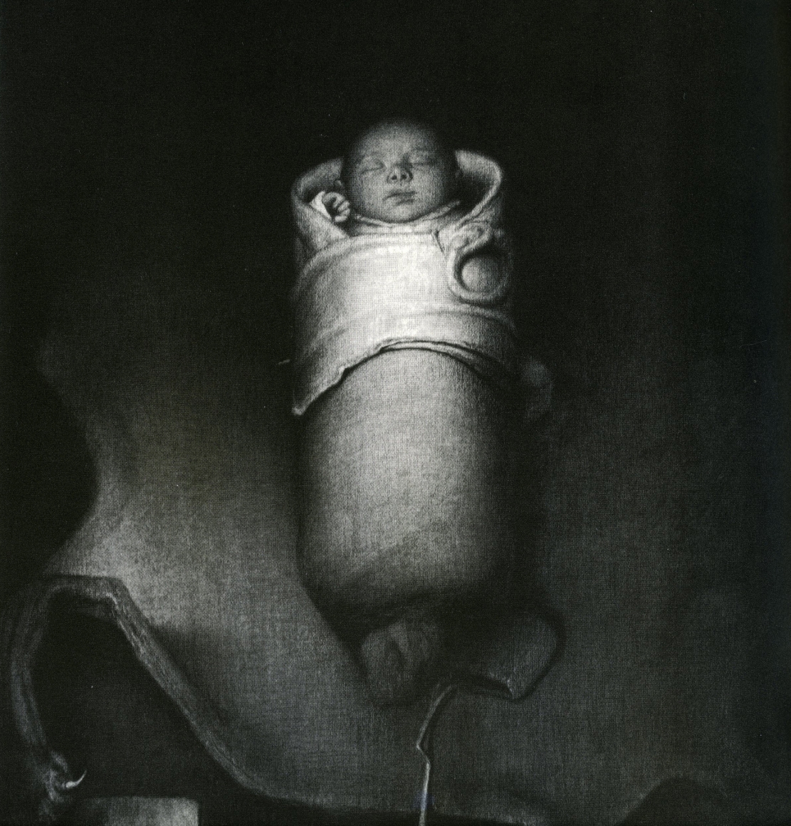 Odd Nerdrum, New Born, 1994, charcoal on paper, 31 1/2 x 27 1/2 inches