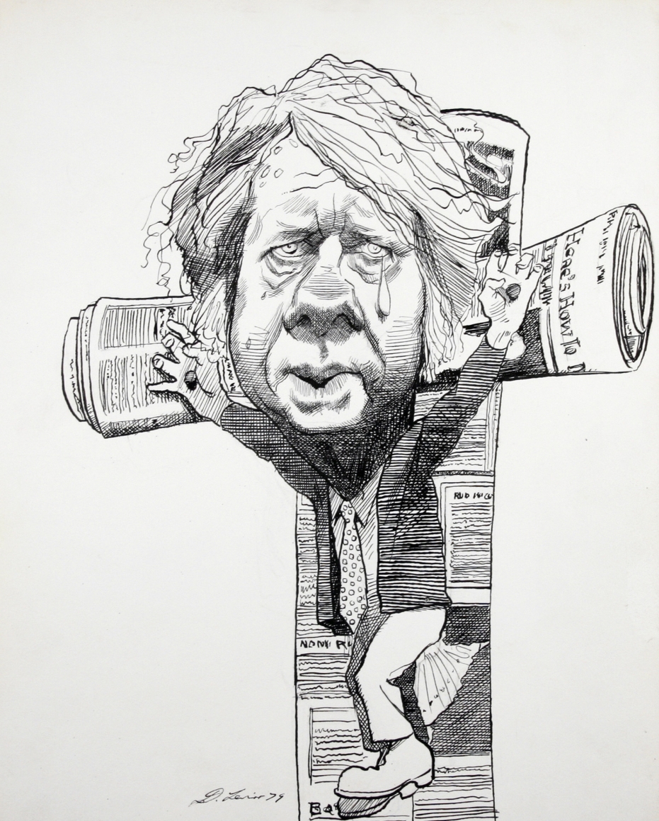 David Levine, Jimmy Carter- Crucifix, 1979, ink on paper, 13 x 11 inches