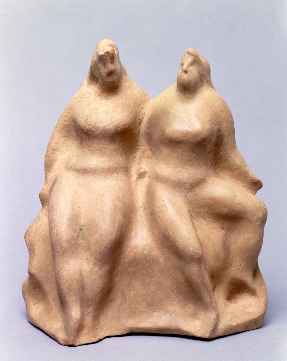 elie nadelman, Two Figures, c. 1930's, papier-mâché, 11 3/4 x 9 3/8 x 5 3/4 inches