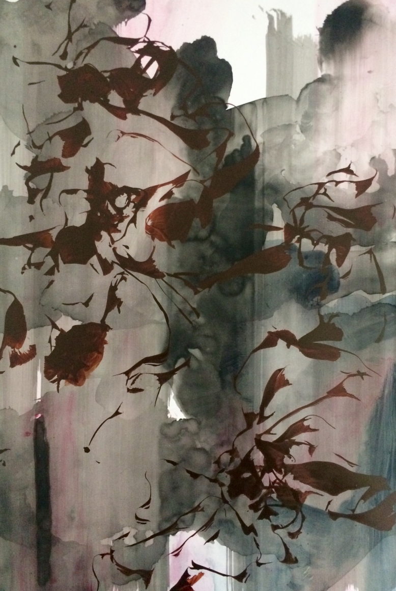 Kim Piotrowski, Spent, 2017, ink on terra skin paper, 13 5/8 x 9 1/2 inches