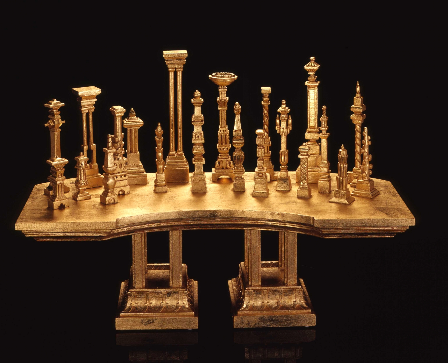 Holly Lane, Faculty Group Portrait, 2009, gilded basswood & myrtlewood, 16 x 23 x 10 1/4 inches, Crate Dimensions: 39 x 29 x 30 inches, 117 lbs