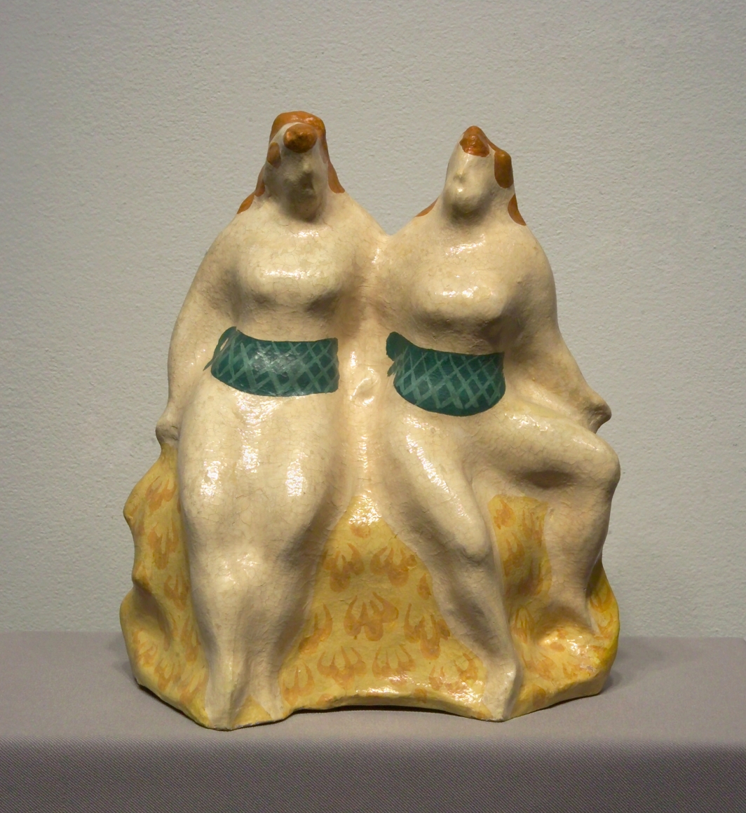 elie nadelman, Two Seated Women, c. 1930-35, glazed and painted papier - mâché, 11 3/4 x 8 1/4 x 5 inches