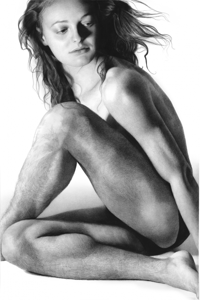 Clio Newton, Remi Gazing, 2019, compressed charcoal on paper, 88 1/2 x 58 inches