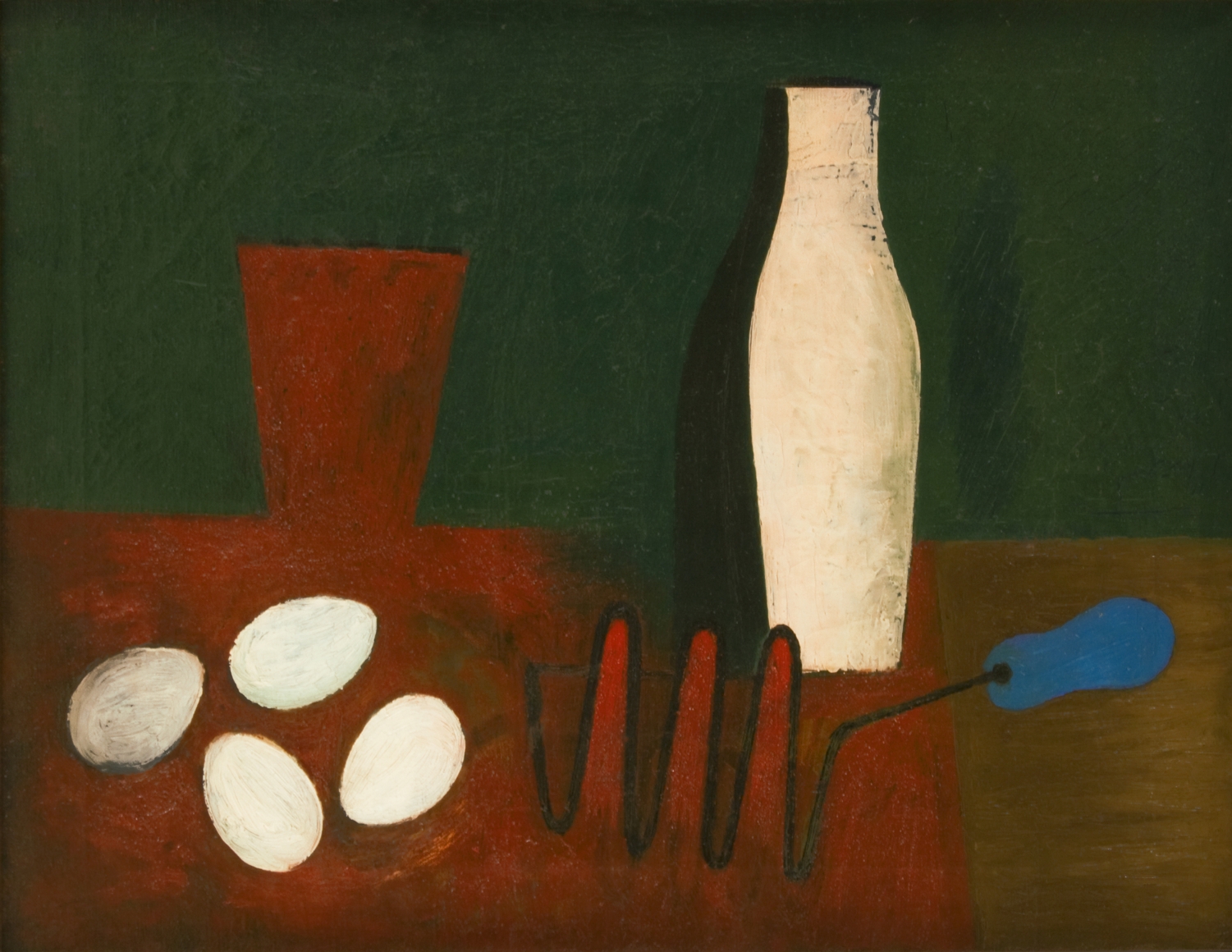 Willem de Kooning, Untitled (Still Life with Eggs and Potato Masher), 1928-29, oil and sand on canvas, 18 x 24 inches (26 1/2 x 32 3/4 inches framed)