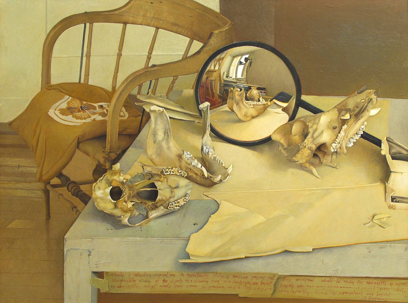 Jules Kirschenbaum, Là-Bas, 1981, tempera and oil on masonite, 17 1/2 x 23 1/2 inches