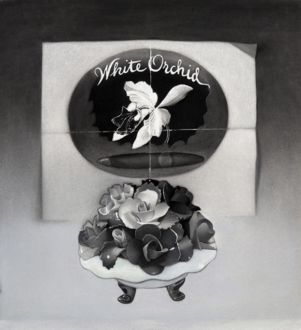 susan hauptman, Still Life, 2012, charcoal on paper, 28 x 31 1/2 inches