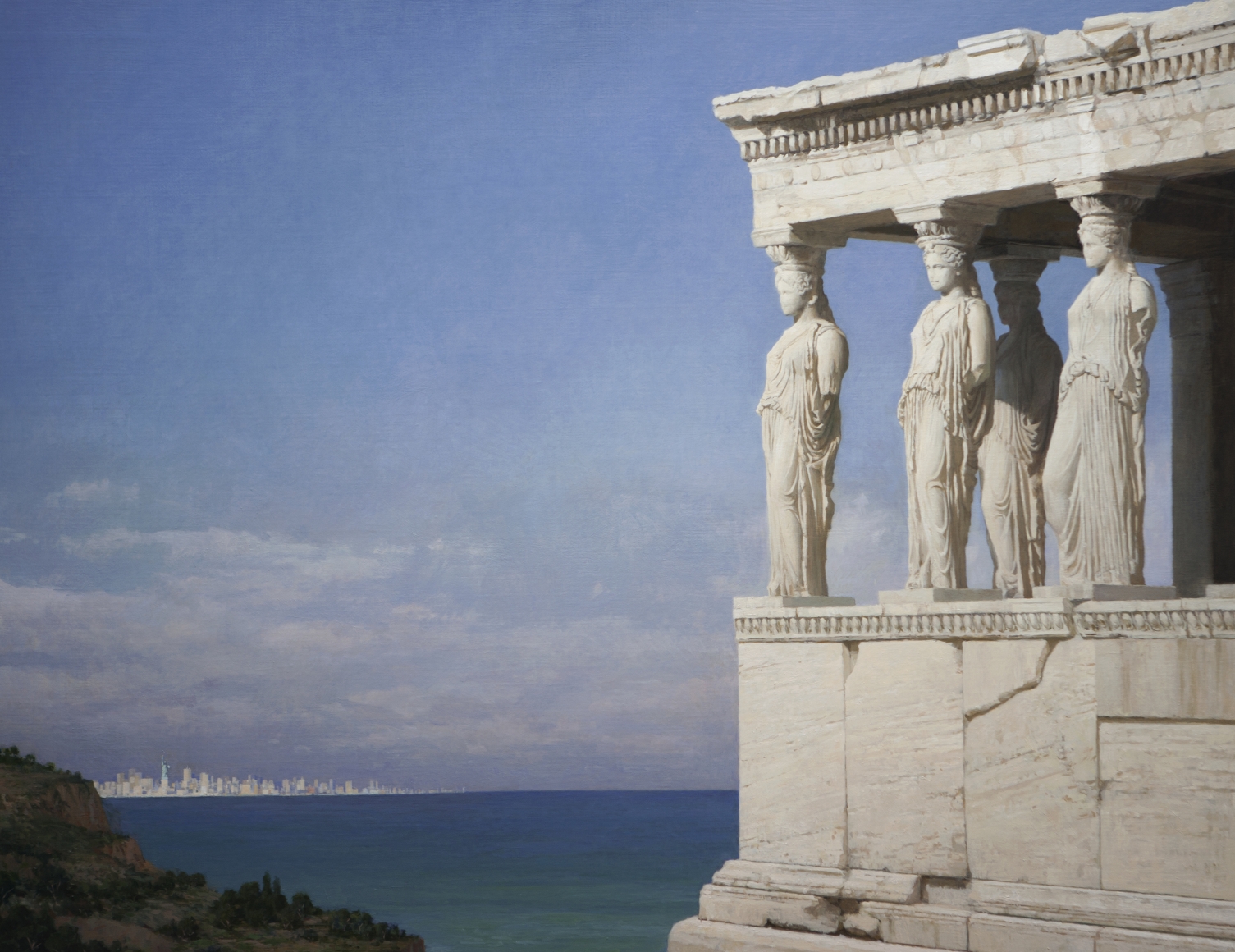 Guillermo Muñoz Vera, Liberty and Caryatid, 2012, oil on canvas mounted on panel, 55 1/8 x 72 inches