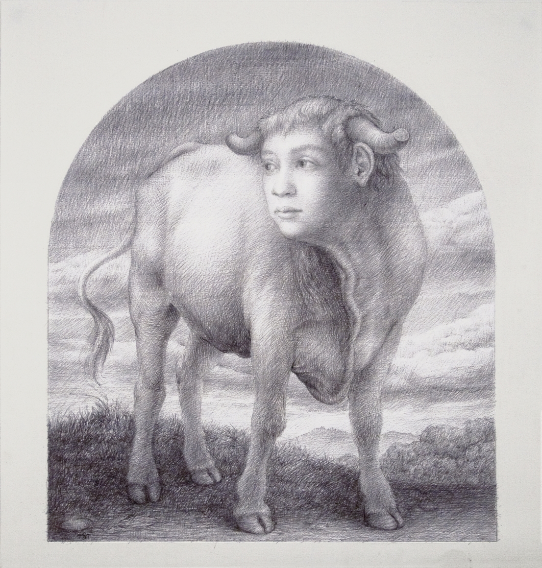 wade schuman, Study for Virtues: Fortitude, 2011, Ball Point pen on paper, 15 1/4 x 13 1/4 inches