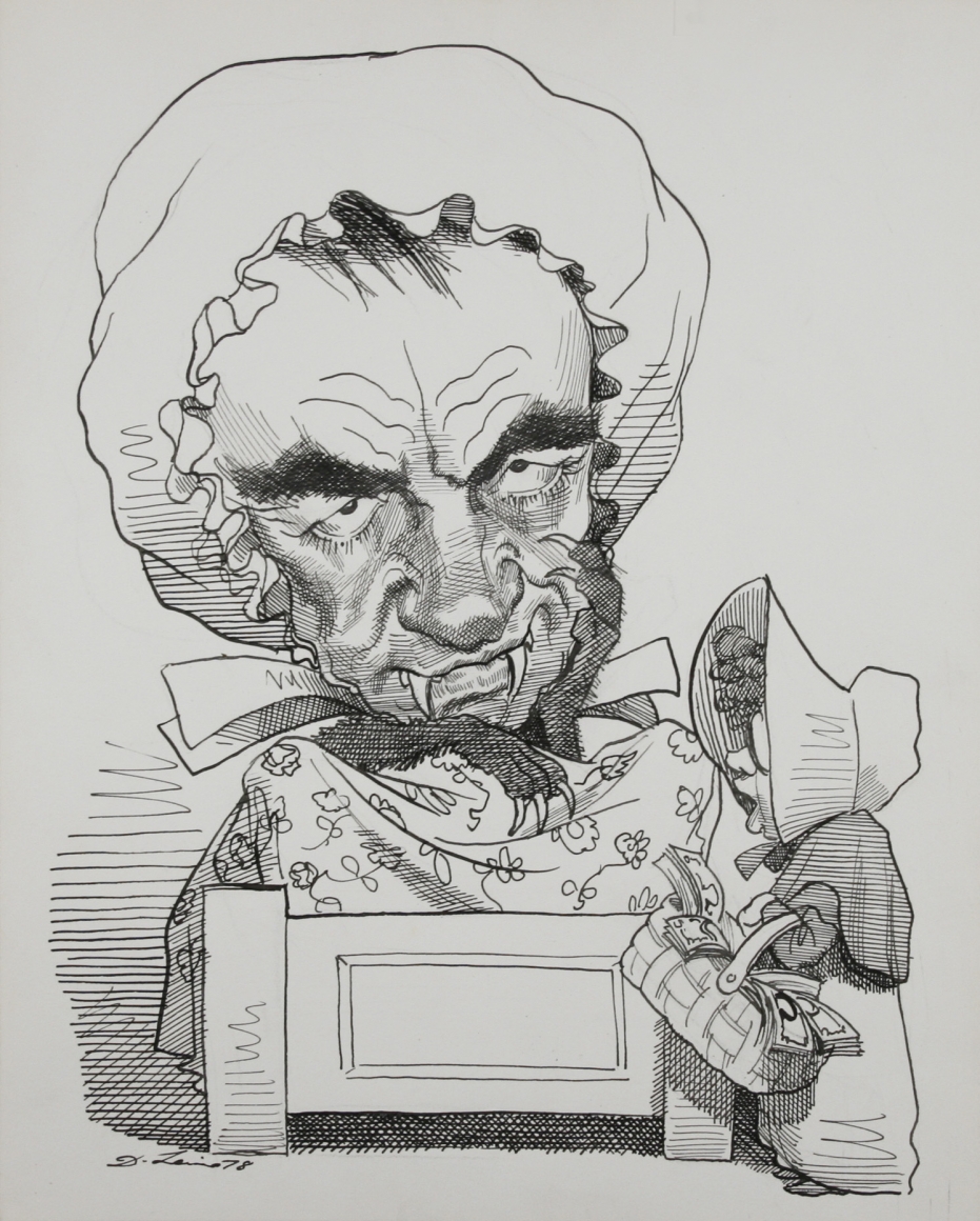David Levine, Murdoch (SOLD), 1978, ink on paper, 13 3/4 x 11 inches