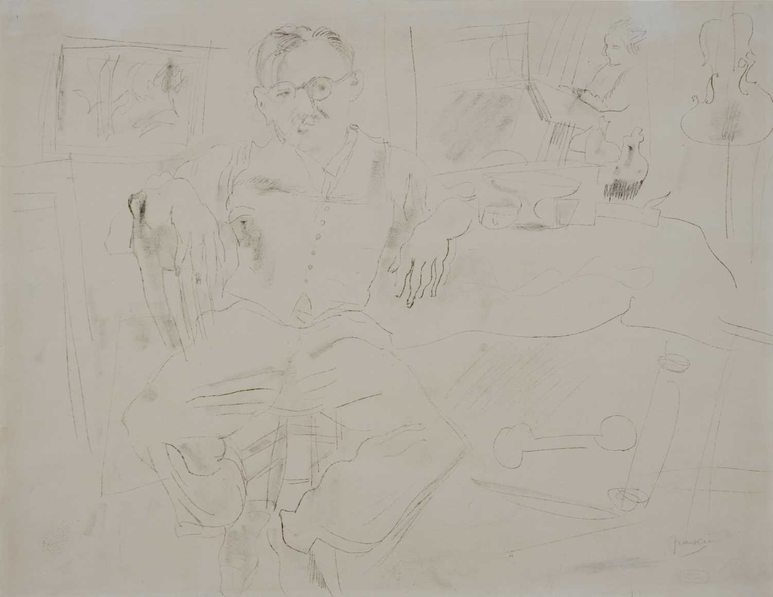 jules pascin, Portrait of Emil Ganzo, carbon transfer drawing on paper, 15 1/2 x 20 inches
