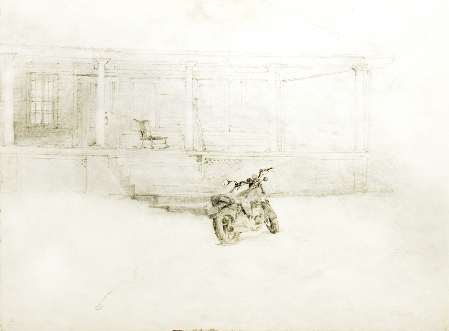 Andrew Wyeth, Jimmy's Porch (Study for the tempera "Drifting"), 1991, pencil on paper 17 x 23 inches