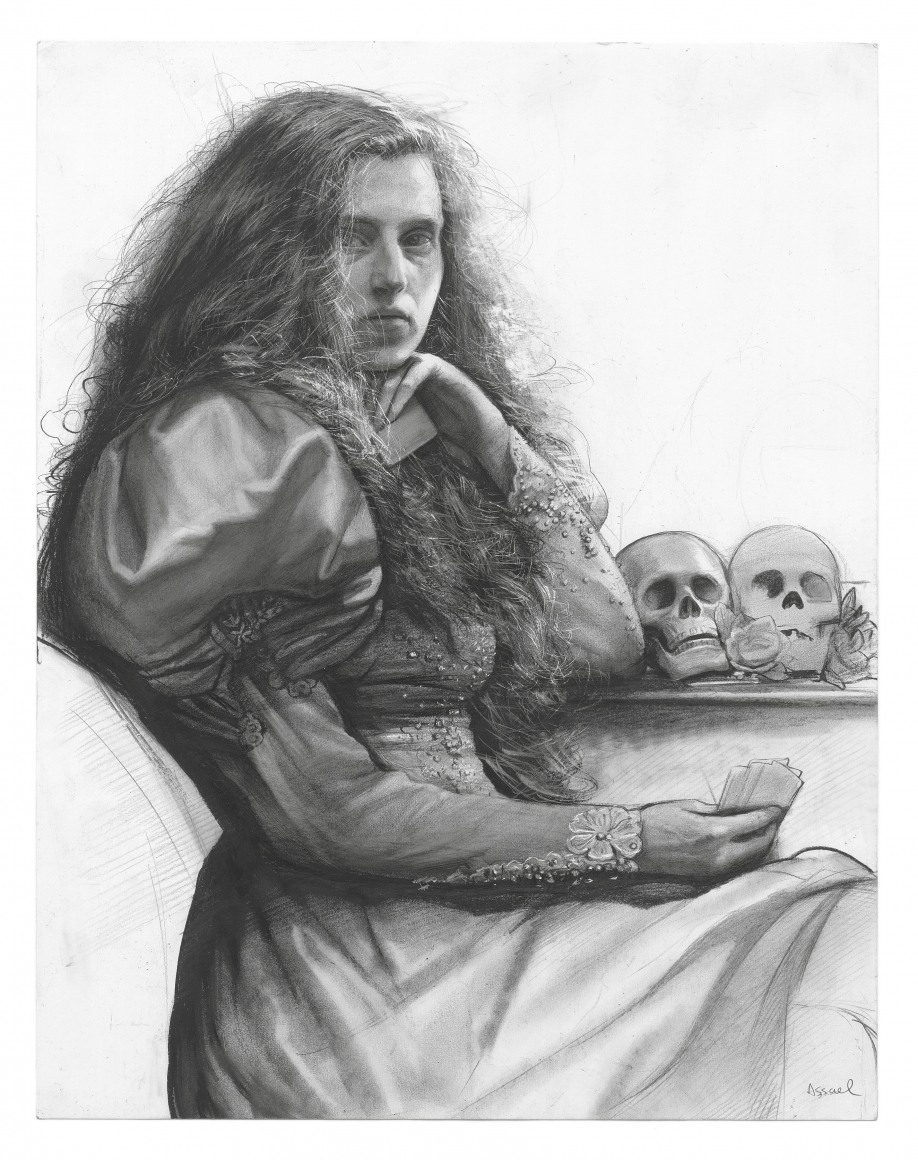 Steven Assael, Bride with Cards (SOLD), 2012, graphite and crayon on paper, 14 x 11 inches