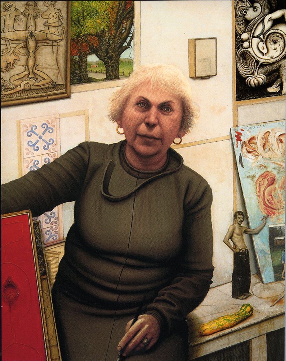 Gregory Gillespie, Portrait of Bella, 1987, oil on panel, 47 3/4 x 38 inches