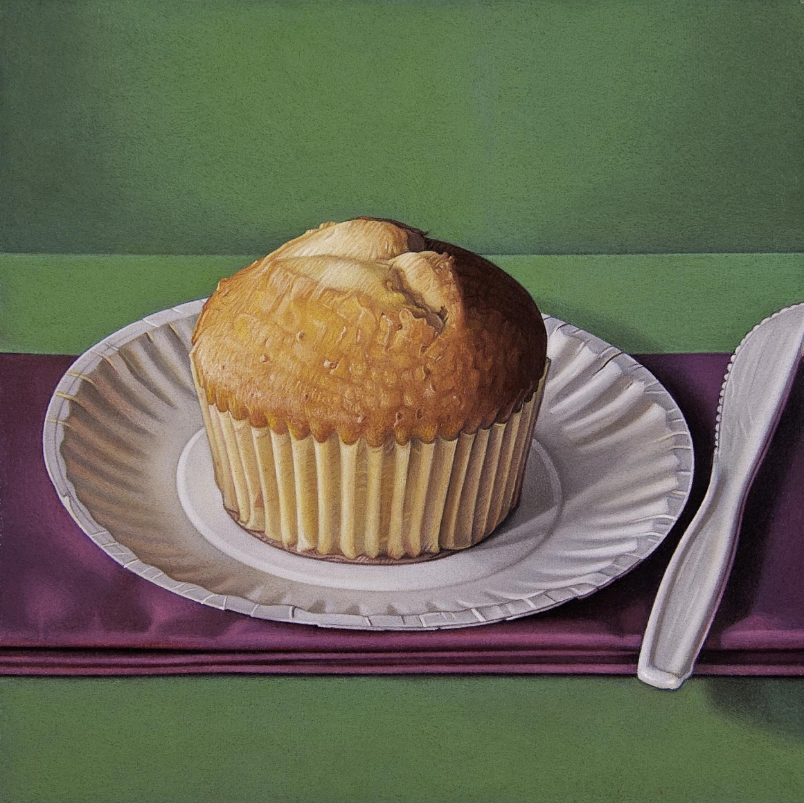 jane lund, Corn Muffin, 2012, pastel on paper, 9 x 9 inches