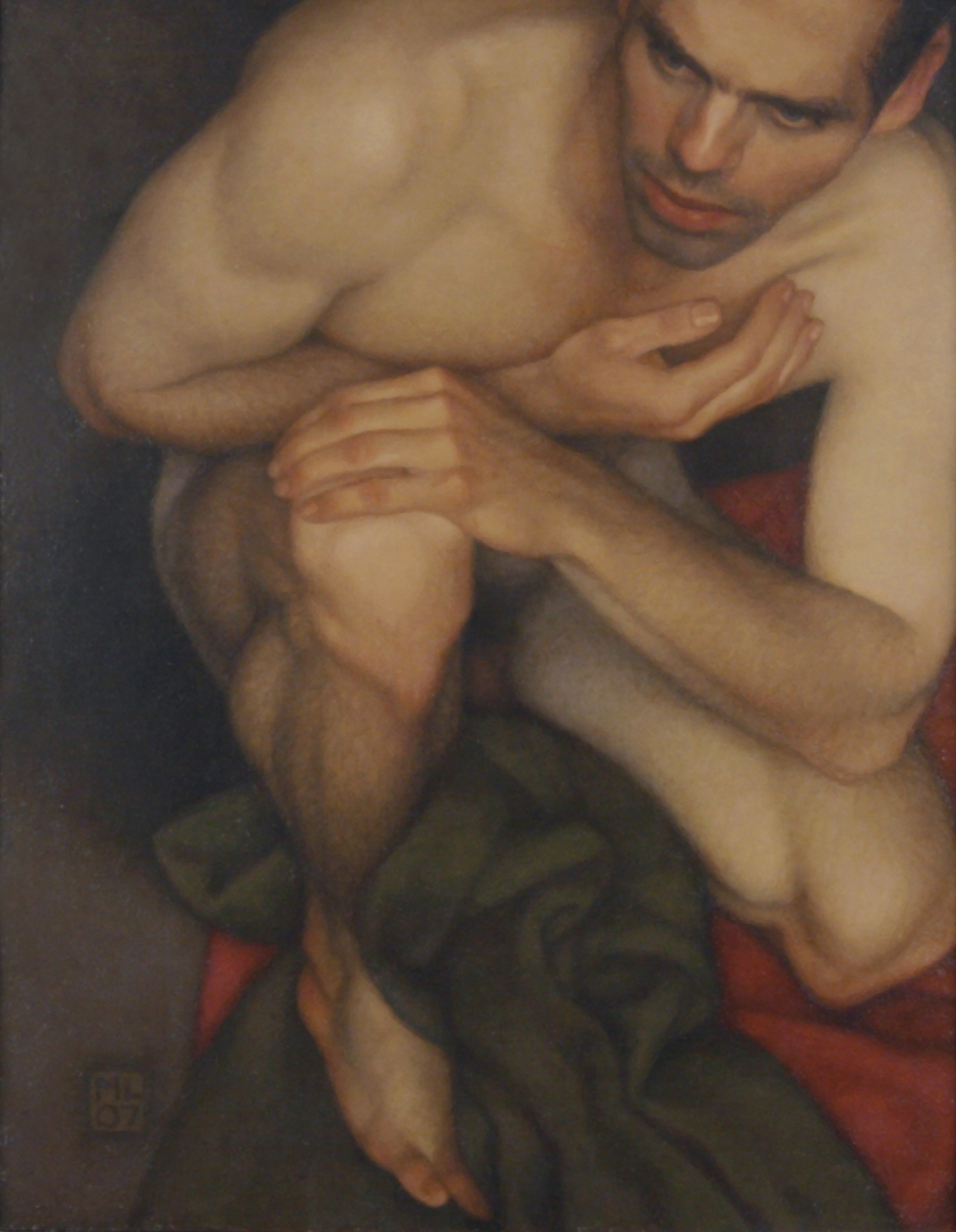 michael leonard, Crouching Man, 2007, alkyd-oil on masonite, 22 x 17 inches