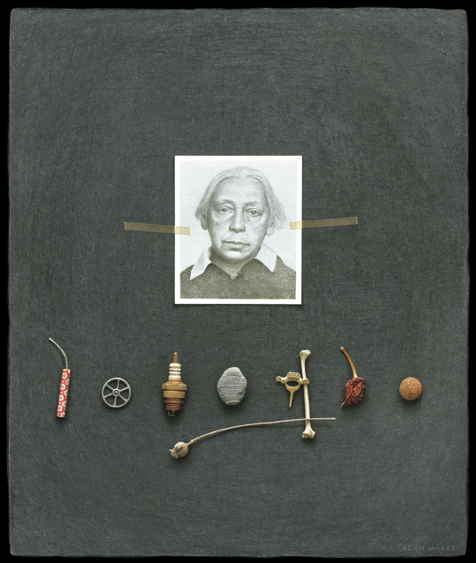 alan magee, Tante Kaethe (Mitbringsel), 2010, acrylic on panel, 18 x 15 inches