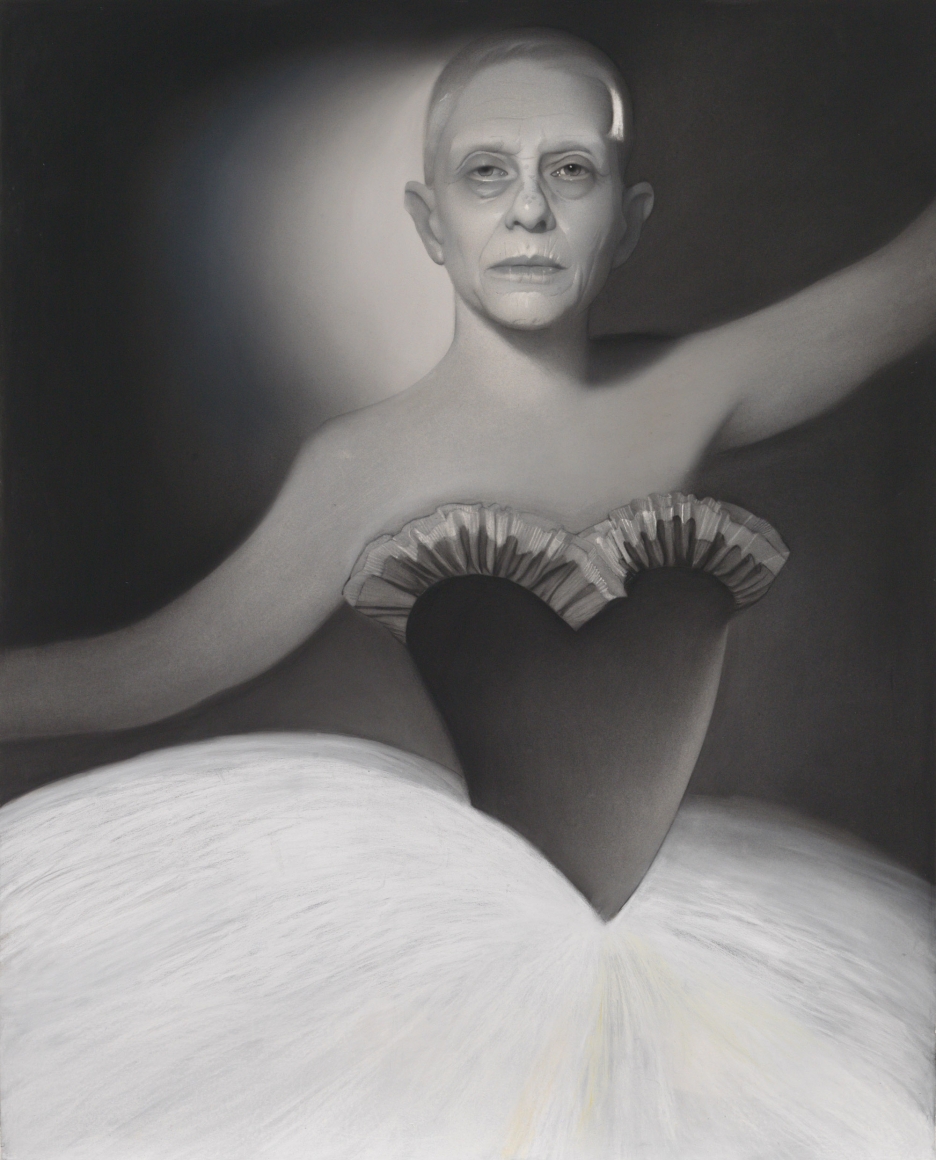 susan hauptman, Self Portrait (L’apres-midi D’un Faune), 2014, charcoal on paper, 47 1/2 x 59 inches