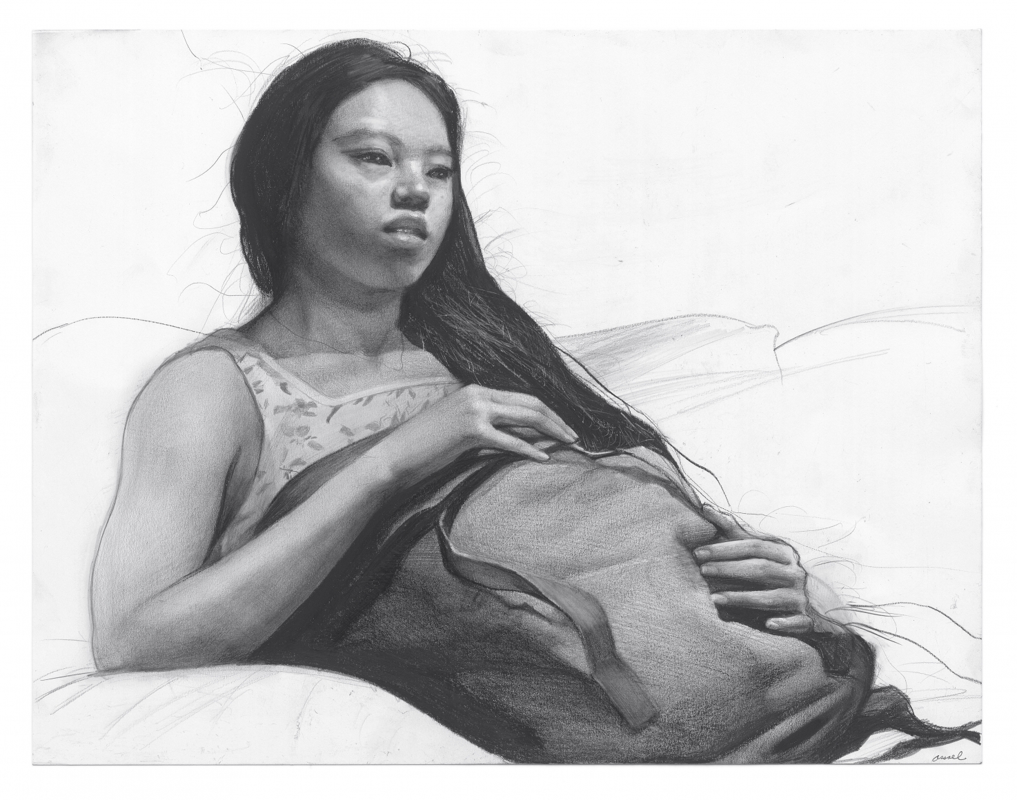steven assael, Suzon, 2013, graphite and crayon on paper, 10 1/2 x 14 inches