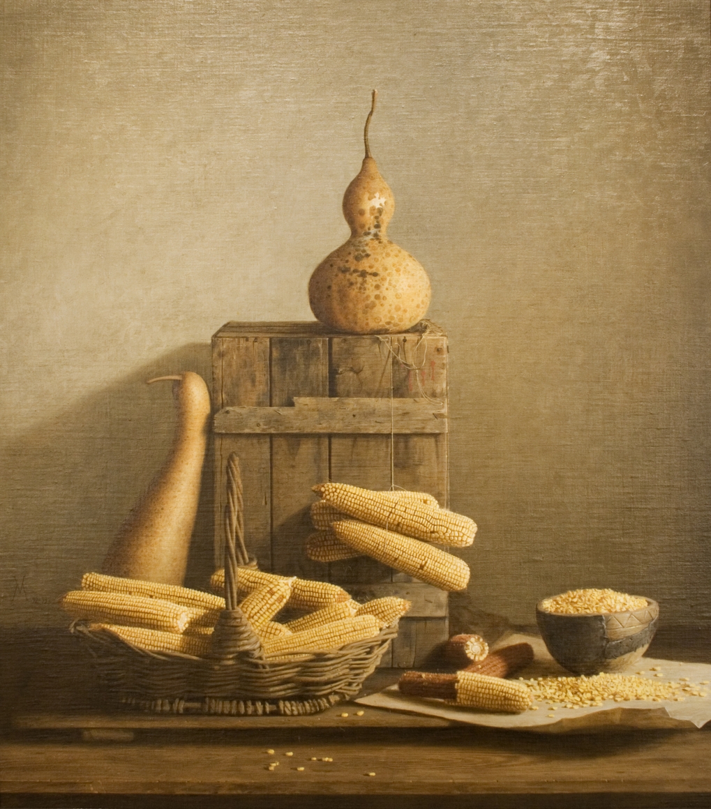 Guillermo Muñoz Vera, Bodegon Del Maiz, 1992-1993, oil on panel, 34 1/4 x 30 1/4 inches