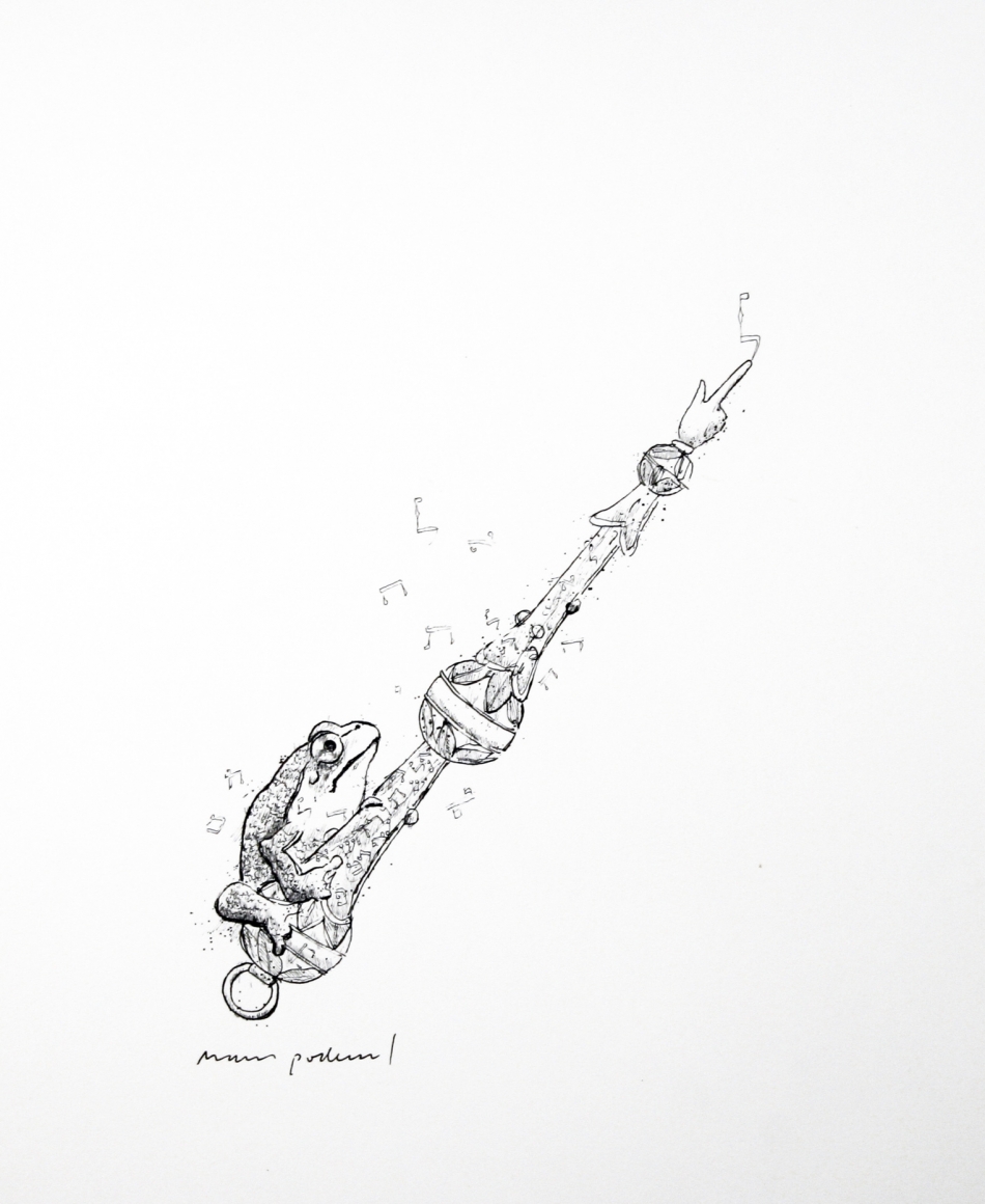 Mark Podwal, The Frog Who Taught Rabbi Hanina the Whole Torah (SOLD), 1982, ink on paper, 7 1/2 x 6 1/2