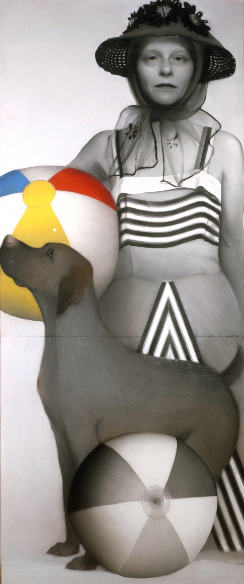 Susan Hauptman, Hair Self-Portrait with Dog (SOLD), 2001, charcoal, pastel, and hair on paper, 94 x 40 1/2 inches