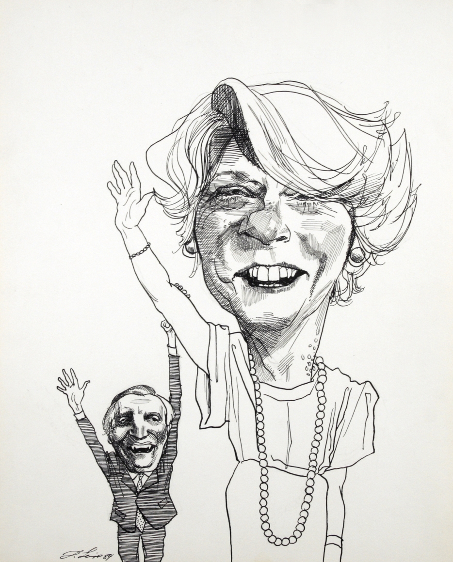 David Levine, Ferraro & Mondale, 1984, ink on paper, 13 1/2 x 11 inches