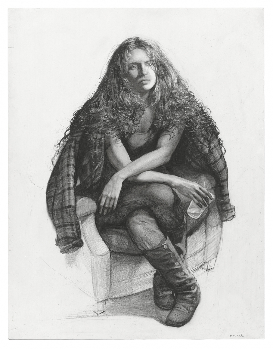 Steven Assael, Julie Holding Glass, 2011, graphite and crayon on paper, 18 x 14 inches