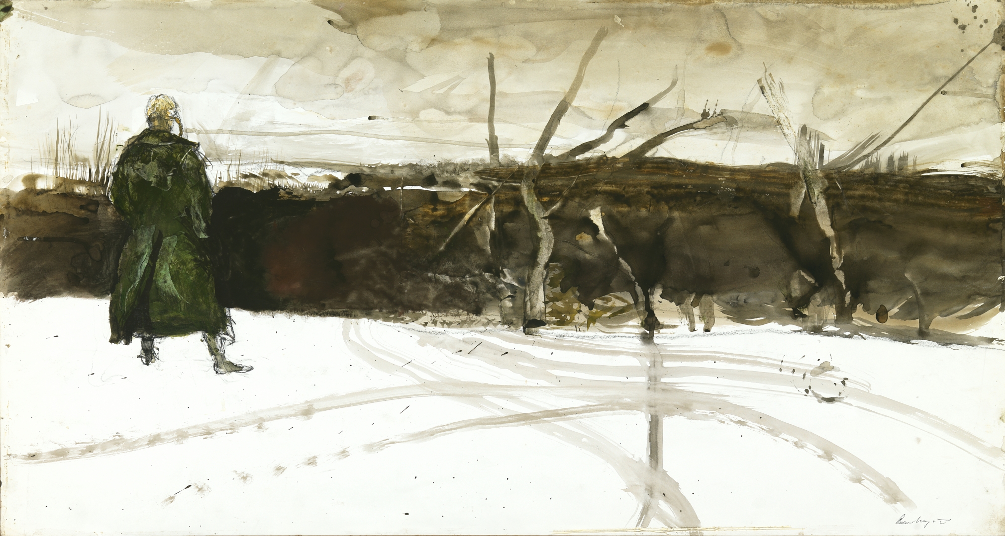 Andrew Wyeth, The Blonde Study, 1985, watercolor on paper 21 x 38 7/8 inches