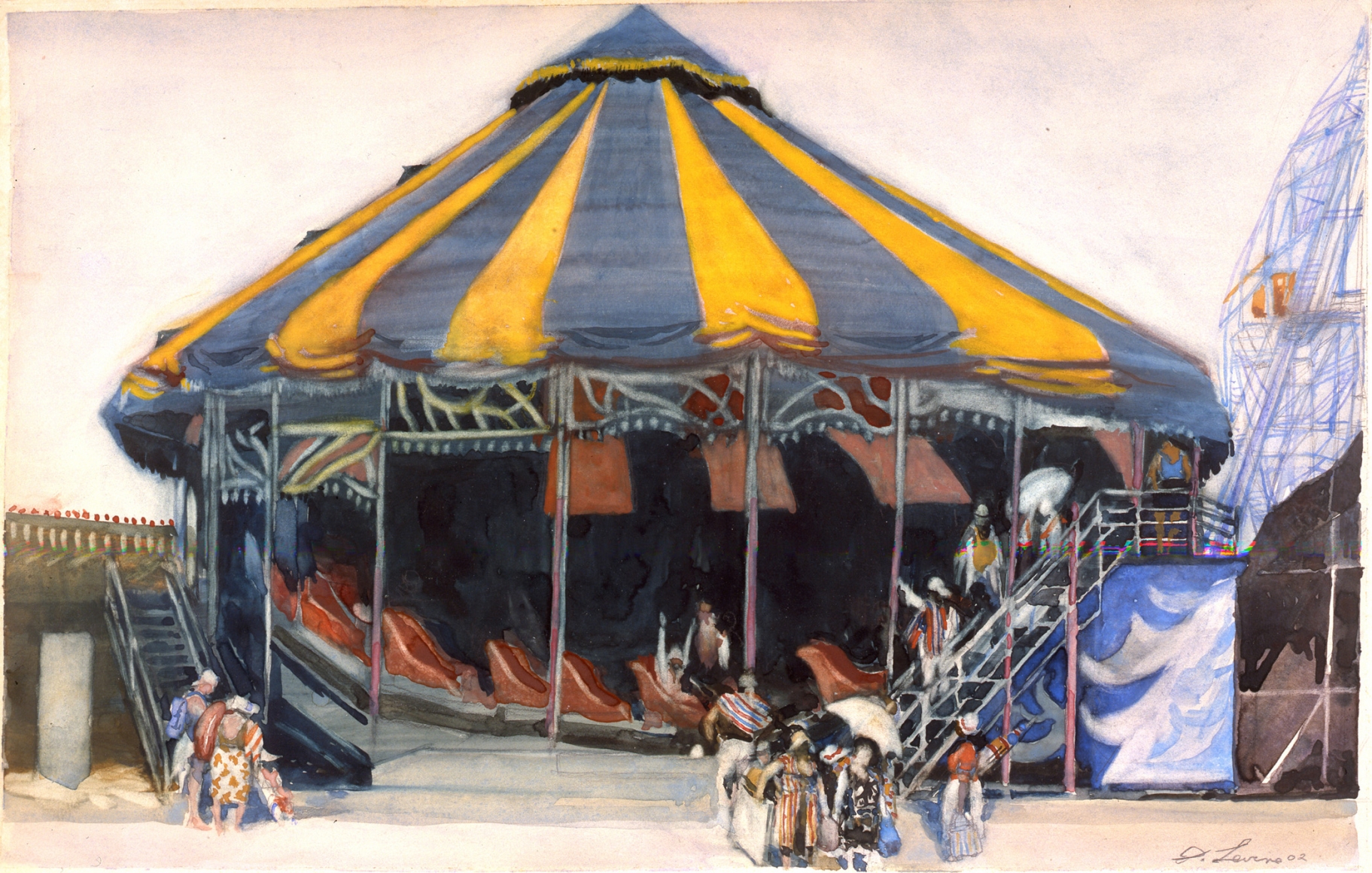 david levine, Escape, 2003, watercolor on paper, 111 1/2 x 18 inches, Private collection, Chicago, IL