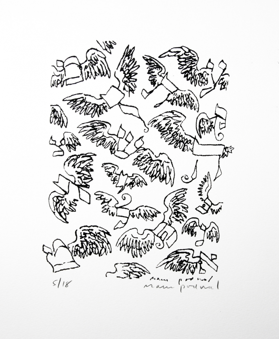 Mark Podwal, Angels Speak Hebrew (SOLD), 2008, silkscreen, 9 1/2 x 7 inches, Edition 5/18