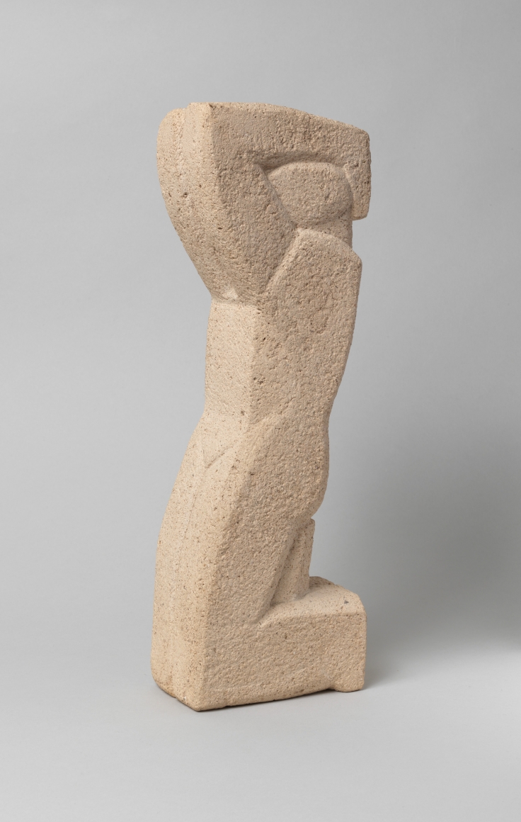John Storrs, Kneeling Figure with Arms Raised, 1947, cast stone, 13 3/8 h x 4 3/8 w x 2 3/4 d inches, unique cast