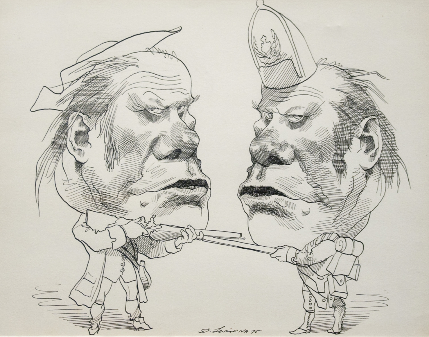 David Levine Gerald Ford (double image), ink on paper, 11 x 13 1/2 inches