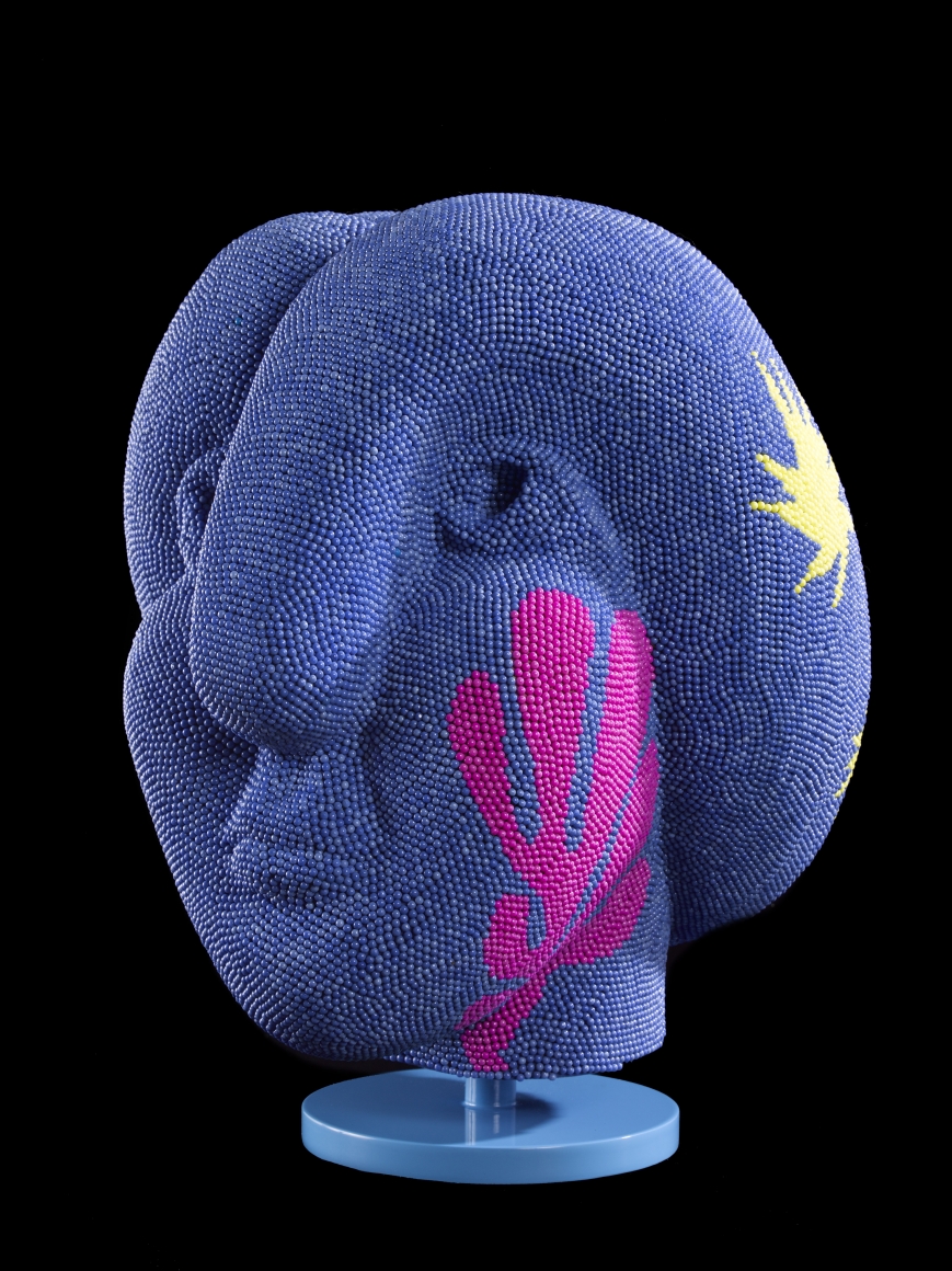 david mach, Purple Leaf, 2012, plastic pins on foam, 16 1/2 x 14 1/2 x 14 1/2 inches