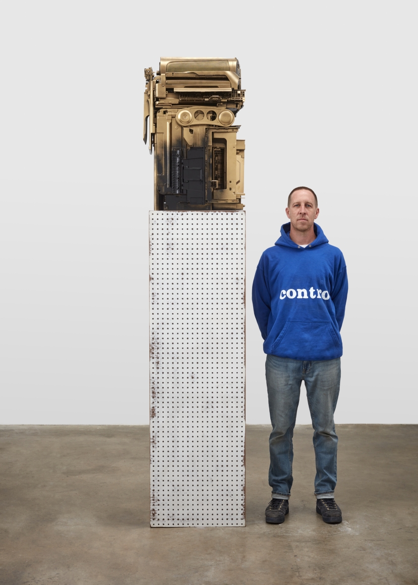 Phil Wagner Untitled, 2019 ( with artist for scale) mixed media sculpture 32 x 21 x 17 inches 81.28 x 53.34 x 43.18 cm #PW007