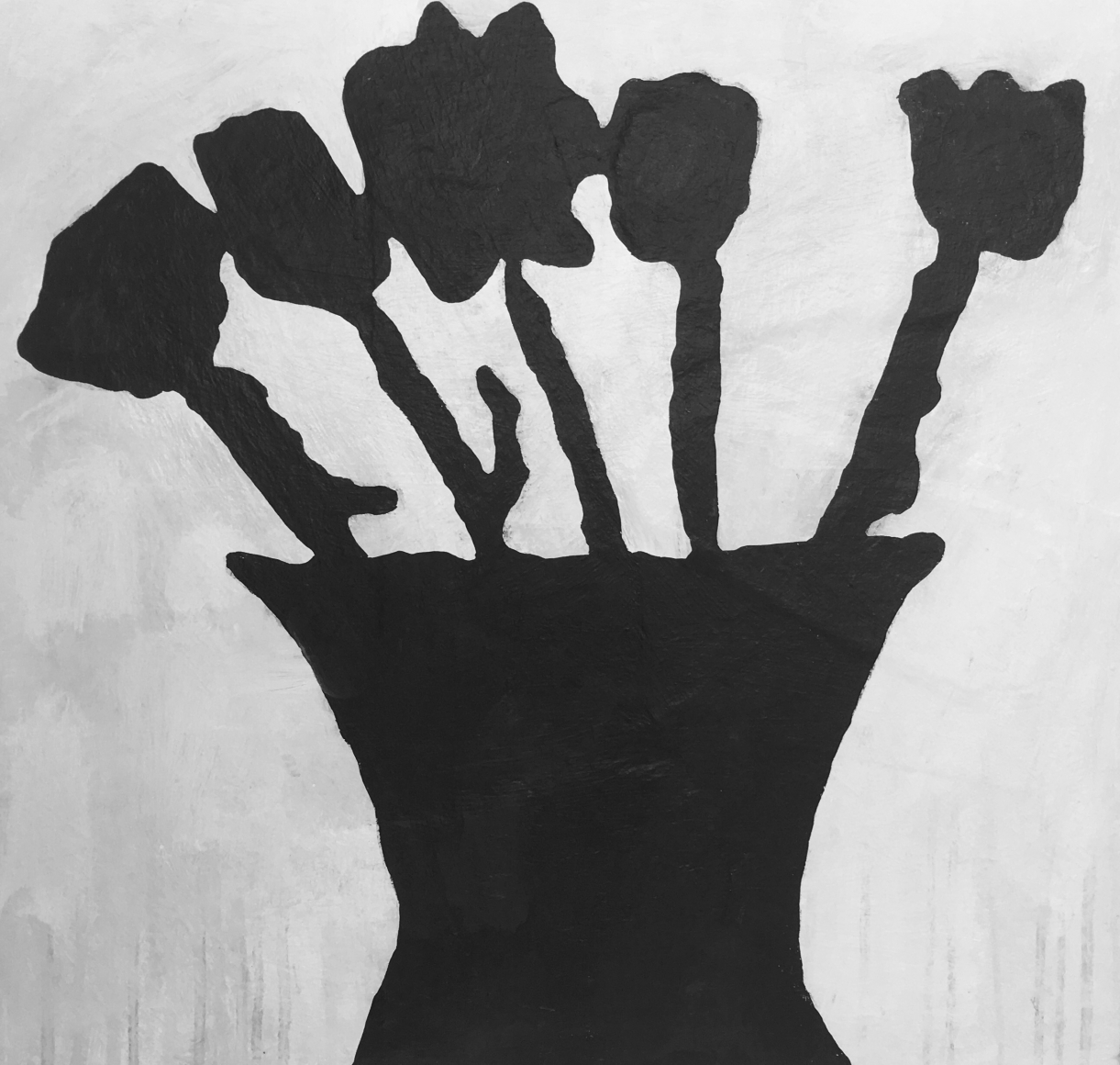 Donald Baechler, Black Flowers, 2018, Acrylic and fabric collage on canvas, Unique Art